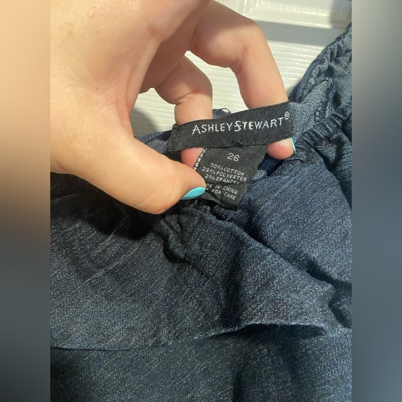 Ashley Stewart Plus Ruffle Off-Shoulder Sleeve Denim Jumpsuit Size 26 - Picture 5 of 11